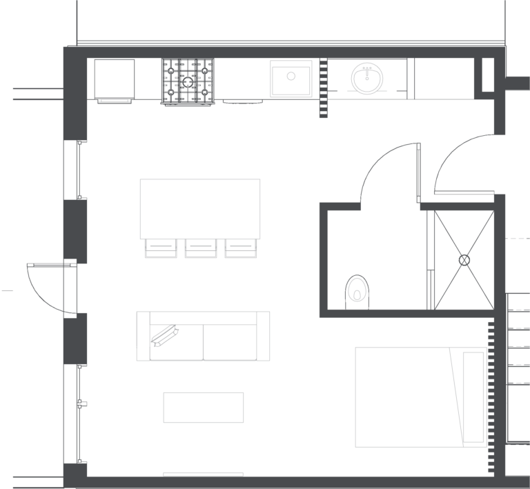Floorplan of the Jarden Jawn studio apartment hotel room at Lokal Hotel Fishtown